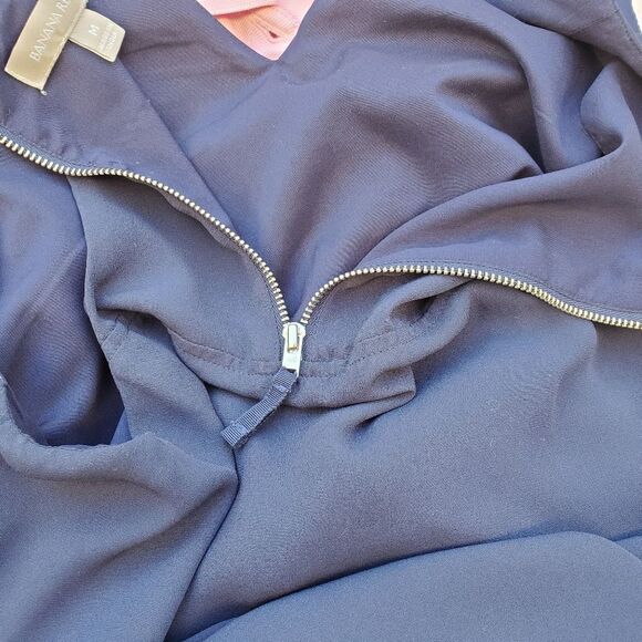 BANANA REPUBLIC back zip Navy Blue + gold muscle sleeveless top M MEDIUM - Picture 9 of 9